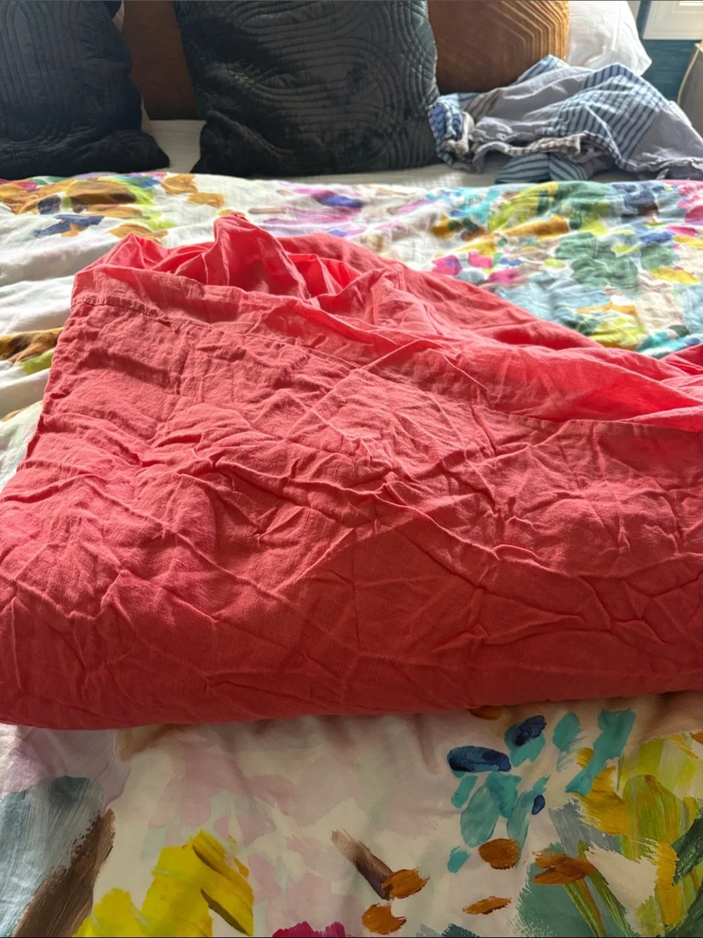 Soft Coral Cotton Bedding Throw - Vibrant Coral Bedcover